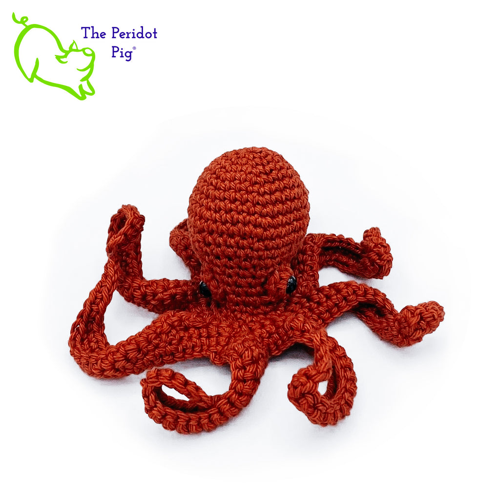 Leggy is made from sturdy cotton and is meant to last a life-time.  The safety eyes are securely attached, but for children under 3 please use with supervision. Front view shown in orange.