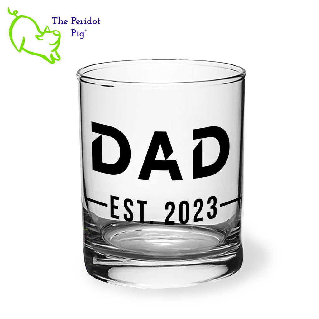 A dad-approved rocks glass! Let pops know he rocks with one of these glasses or a complete set. This 12.5 oz double old fashioned glass is crystal-clear and feels oh-so-good in your hand. They make a great Fathers Day, birthday, or even Christmas gift! Each glass is personalized with the year he became a dad