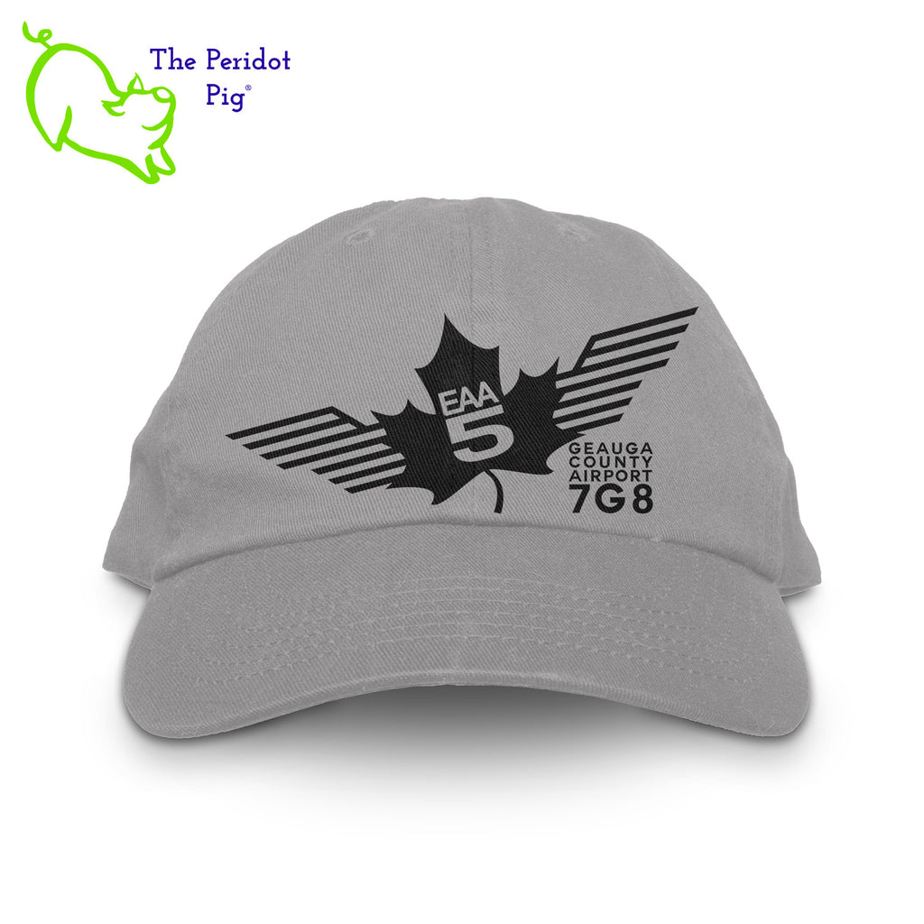 This EAA Chapter 5 Logo Hat offers comfort and style for small plane pilots. Crafted with 100% soft cotton, it features no top button for maximum comfort and comes in five different colors. Enjoy the perfect fit and look with this hat on your next flight. Front view shown in Charcoal with black.
