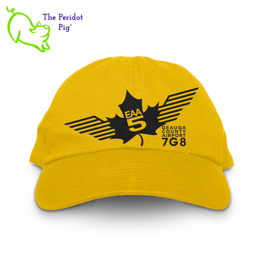 This EAA Chapter 5 Logo Dad Cap offers comfort and style for small-plane pilots. Crafted with 100% soft cotton, it features no top button for maximum comfort and comes in five different colors. Enjoy the perfect fit and look with this cap on your next flight. Front view shown in Yellow with black.