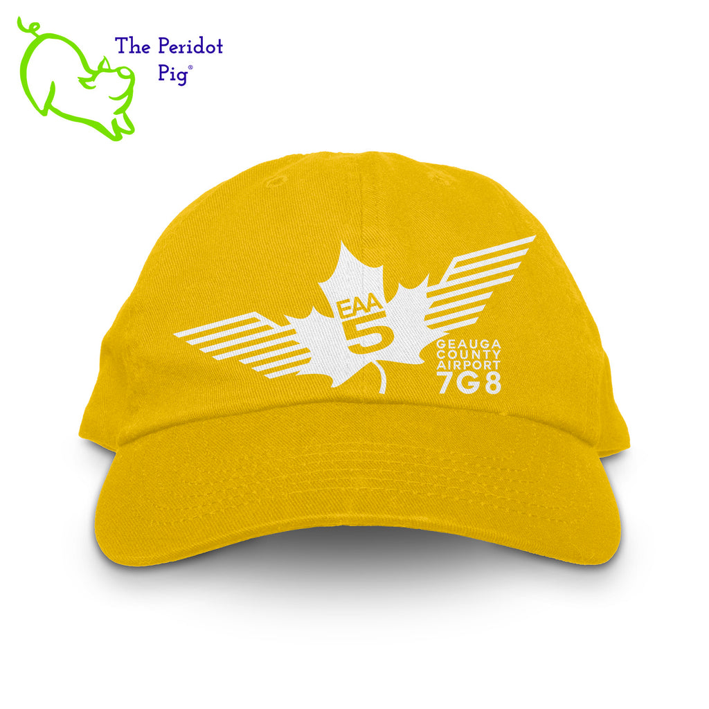 This EAA Chapter 5 Logo Dad Cap offers comfort and style for small-plane pilots. Crafted with 100% soft cotton, it features no top button for maximum comfort and comes in five different colors. Enjoy the perfect fit and look with this cap on your next flight. Front view shown in Yellow with white.