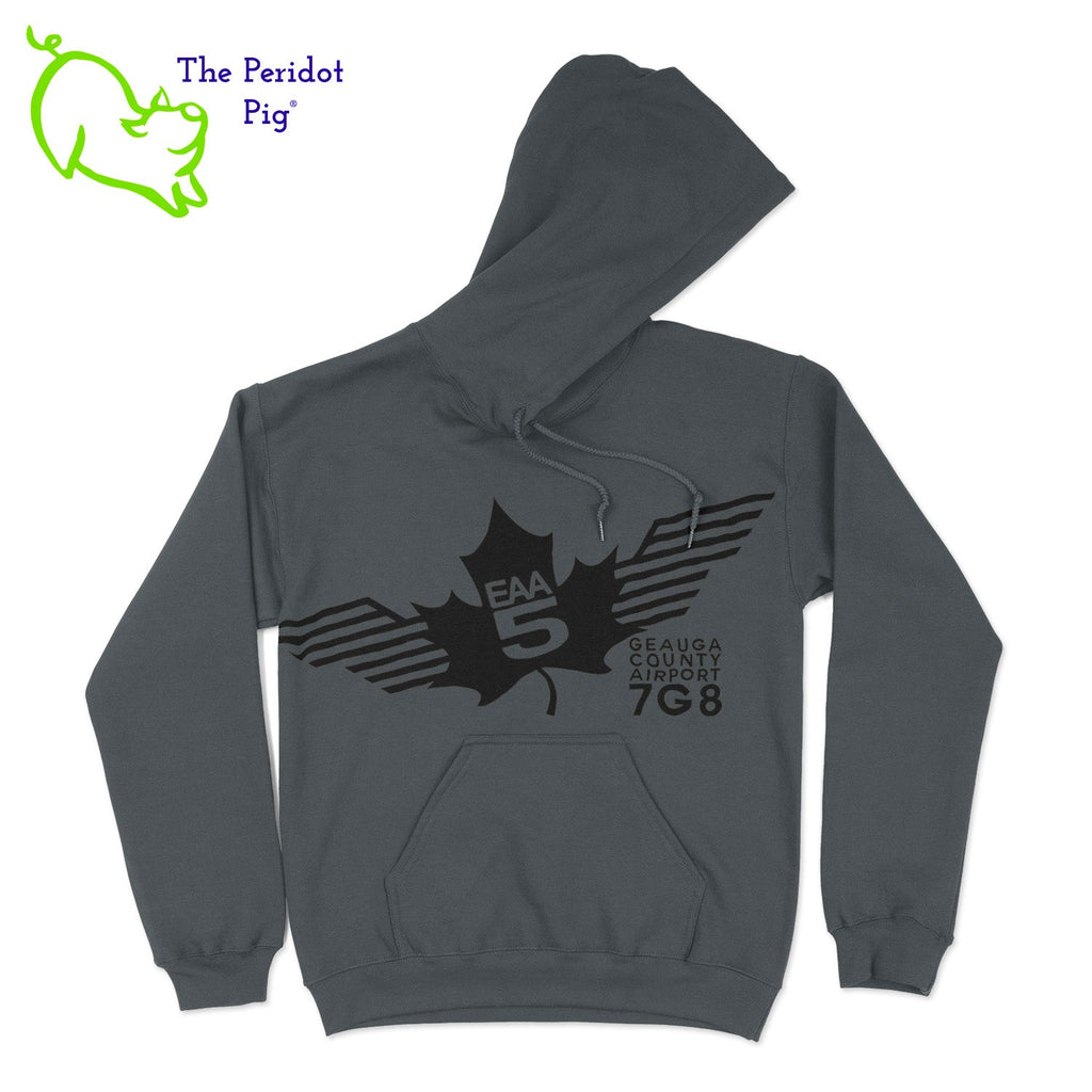 Show your EAA Chapter 5 pride with this stylish pullover hoodie. Whether you are a member of the Experimental Aircraft Association or just a fan, these hoodies are a great add to your wardrobe staples.  Crafted from a soft and comfortable material, this hoodie features a loose cut and the EAA Chapter 5 logo in your choice of color on the front. The back is left blank for a classic, minimalist look. Front view shown in Charcoal with a black logo.