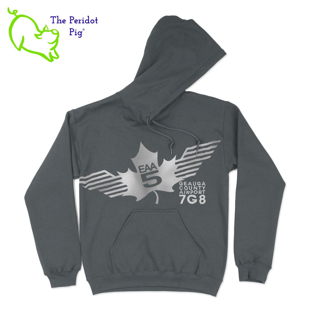 Show your EAA Chapter 5 pride with this stylish pullover hoodie. Whether you are a member of the Experimental Aircraft Association or just a fan, these hoodies are a great add to your wardrobe staples.  Crafted from a soft and comfortable material, this hoodie features a loose cut and the EAA Chapter 5 logo in your choice of color on the front. The back is left blank for a classic, minimalist look. Front view shown in Charcoal with a silver logo.