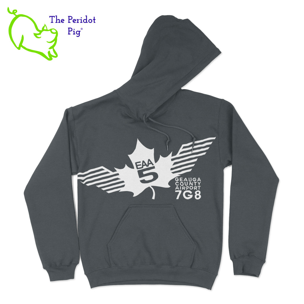 Show your EAA Chapter 5 pride with this stylish pullover hoodie. Whether you are a member of the Experimental Aircraft Association or just a fan, these hoodies are a great add to your wardrobe staples.  Crafted from a soft and comfortable material, this hoodie features a loose cut and the EAA Chapter 5 logo in your choice of color on the front. The back is left blank for a classic, minimalist look. Front view shown in Charcoal with a white logo.