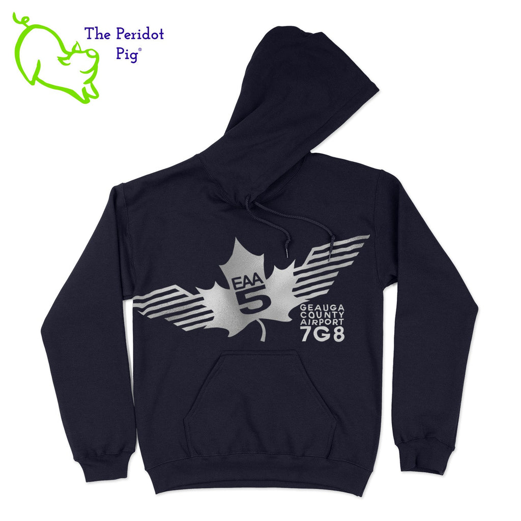 Show your EAA Chapter 5 pride with this stylish pullover hoodie. Whether you are a member of the Experimental Aircraft Association or just a fan, these hoodies are a great add to your wardrobe staples.  Crafted from a soft and comfortable material, this hoodie features a loose cut and the EAA Chapter 5 logo in your choice of color on the front. The back is left blank for a classic, minimalist look. Front view shown in Navy with a silver logo.