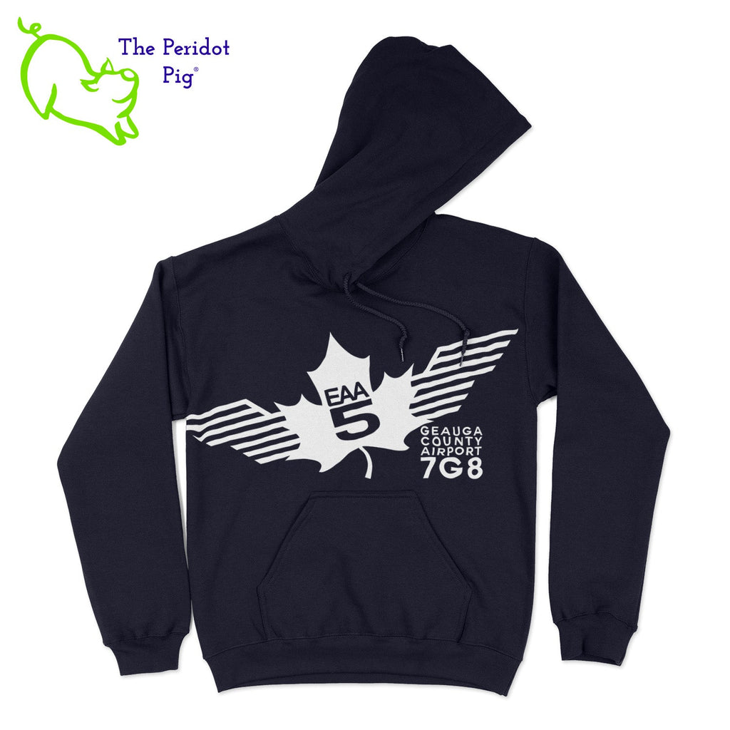 Show your EAA Chapter 5 pride with this stylish pullover hoodie. Whether you are a member of the Experimental Aircraft Association or just a fan, these hoodies are a great add to your wardrobe staples.  Crafted from a soft and comfortable material, this hoodie features a loose cut and the EAA Chapter 5 logo in your choice of color on the front. The back is left blank for a classic, minimalist look. Front view shown in Navy with a white logo.