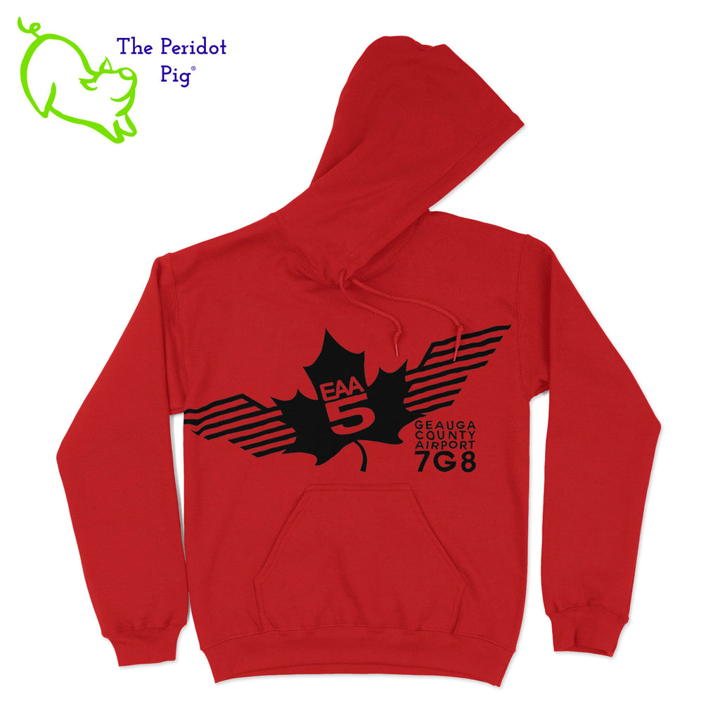 Show your EAA Chapter 5 pride with this stylish pullover hoodie. Whether you are a member of the Experimental Aircraft Association or just a fan, these hoodies are a great add to your wardrobe staples.  Crafted from a soft and comfortable material, this hoodie features a loose cut and the EAA Chapter 5 logo in your choice of color on the front. The back is left blank for a classic, minimalist look. Front view shown in Red with a black logo.