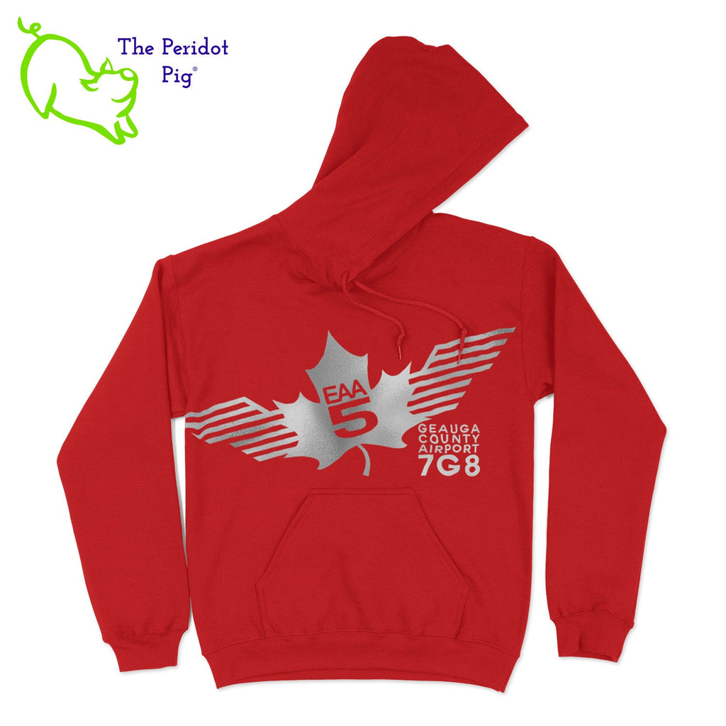 Show your EAA Chapter 5 pride with this stylish pullover hoodie. Whether you are a member of the Experimental Aircraft Association or just a fan, these hoodies are a great add to your wardrobe staples.  Crafted from a soft and comfortable material, this hoodie features a loose cut and the EAA Chapter 5 logo in your choice of color on the front. The back is left blank for a classic, minimalist look. Front view shown in Red with a silver logo.