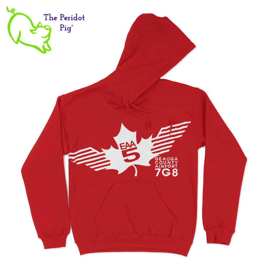 Show your EAA Chapter 5 pride with this stylish pullover hoodie. Whether you are a member of the Experimental Aircraft Association or just a fan, these hoodies are a great add to your wardrobe staples.  Crafted from a soft and comfortable material, this hoodie features a loose cut and the EAA Chapter 5 logo in your choice of color on the front. The back is left blank for a classic, minimalist look. Front view shown in Red with a white logo.