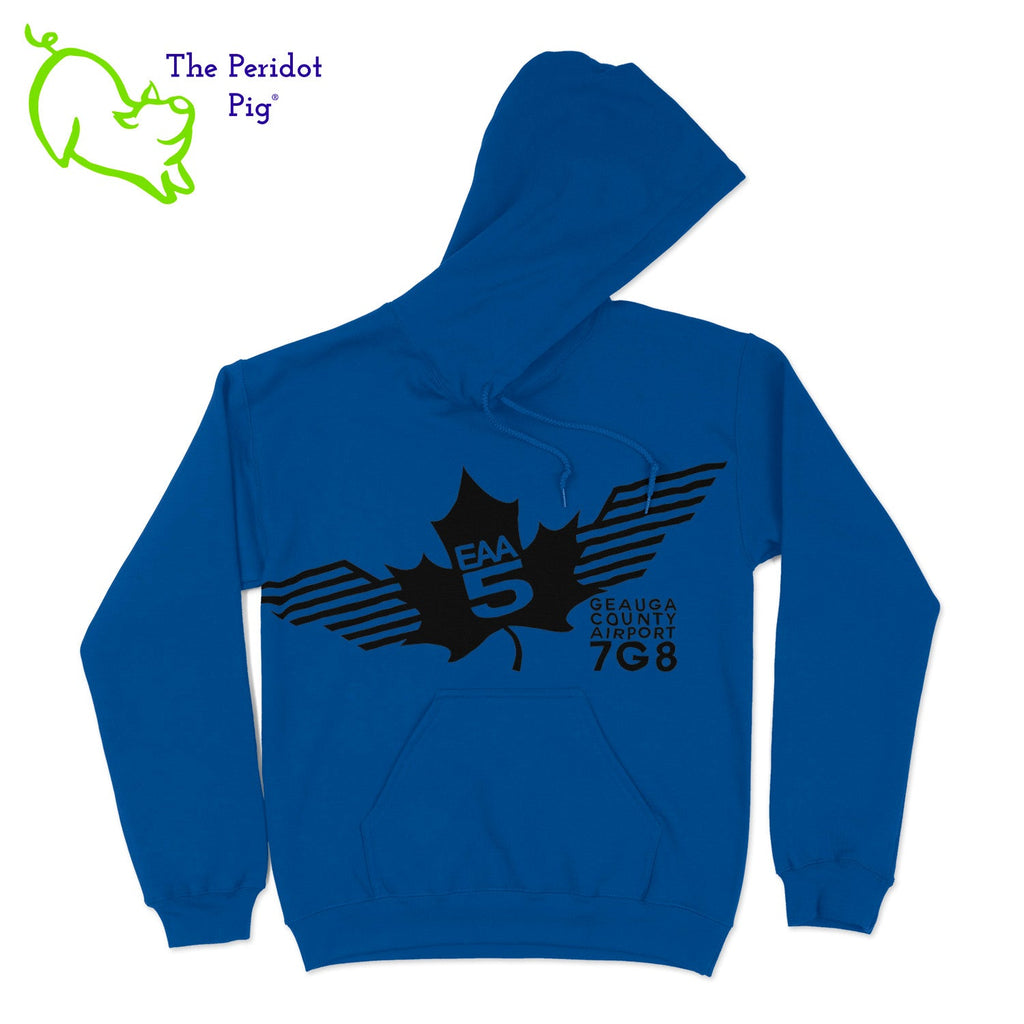 Show your EAA Chapter 5 pride with this stylish pullover hoodie. Whether you are a member of the Experimental Aircraft Association or just a fan, these hoodies are a great add to your wardrobe staples.  Crafted from a soft and comfortable material, this hoodie features a loose cut and the EAA Chapter 5 logo in your choice of color on the front. The back is left blank for a classic, minimalist look. Front view shown in Royal with a black logo.
