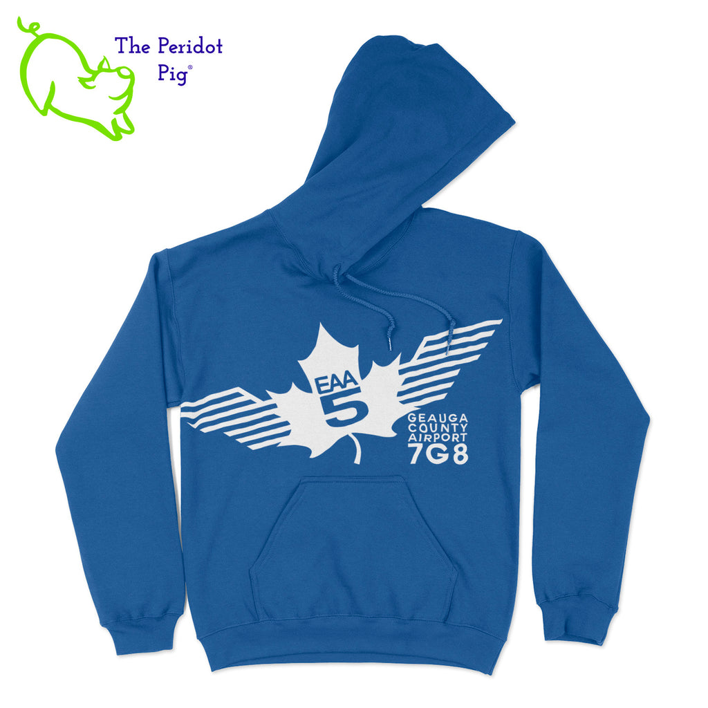 Show your EAA Chapter 5 pride with this stylish pullover hoodie. Whether you are a member of the Experimental Aircraft Association or just a fan, these hoodies are a great add to your wardrobe staples.  Crafted from a soft and comfortable material, this hoodie features a loose cut and the EAA Chapter 5 logo in your choice of color on the front. The back is left blank for a classic, minimalist look. Front view shown in Royal with a white logo.