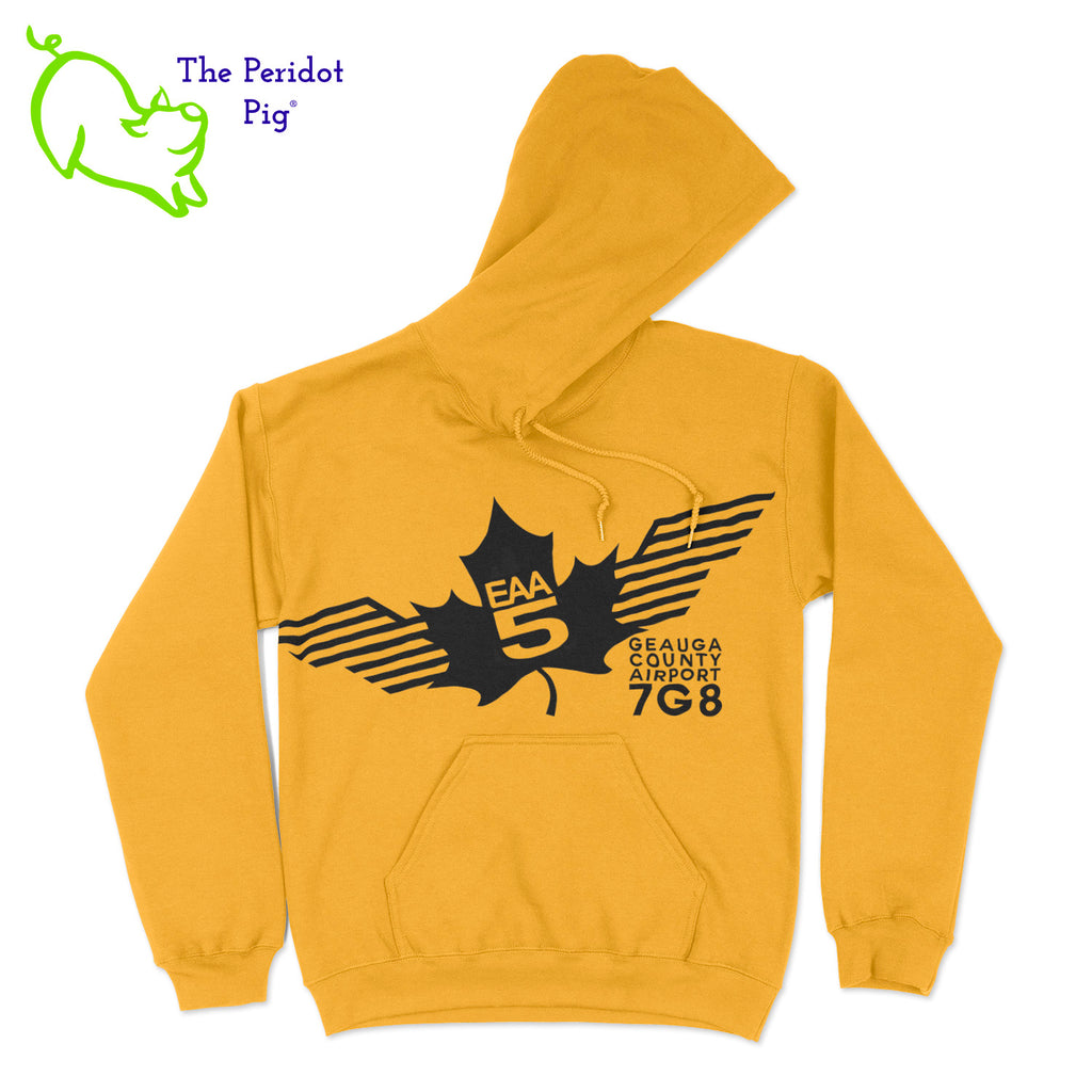 Show your EAA Chapter 5 pride with this stylish pullover hoodie. Whether you are a member of the Experimental Aircraft Association or just a fan, these hoodies are a great add to your wardrobe staples.  Crafted from a soft and comfortable material, this hoodie features a loose cut and the EAA Chapter 5 logo in your choice of color on the front. The back is left blank for a classic, minimalist look. Front view shown in Yellow with a black logo.