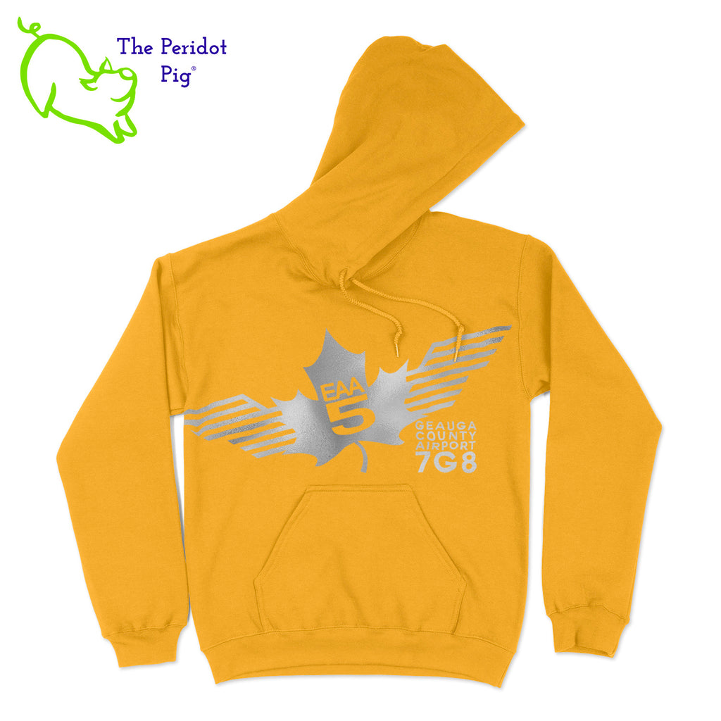 Show your EAA Chapter 5 pride with this stylish pullover hoodie. Whether you are a member of the Experimental Aircraft Association or just a fan, these hoodies are a great add to your wardrobe staples.  Crafted from a soft and comfortable material, this hoodie features a loose cut and the EAA Chapter 5 logo in your choice of color on the front. The back is left blank for a classic, minimalist look. Front view shown in Yellow with a silver logo.