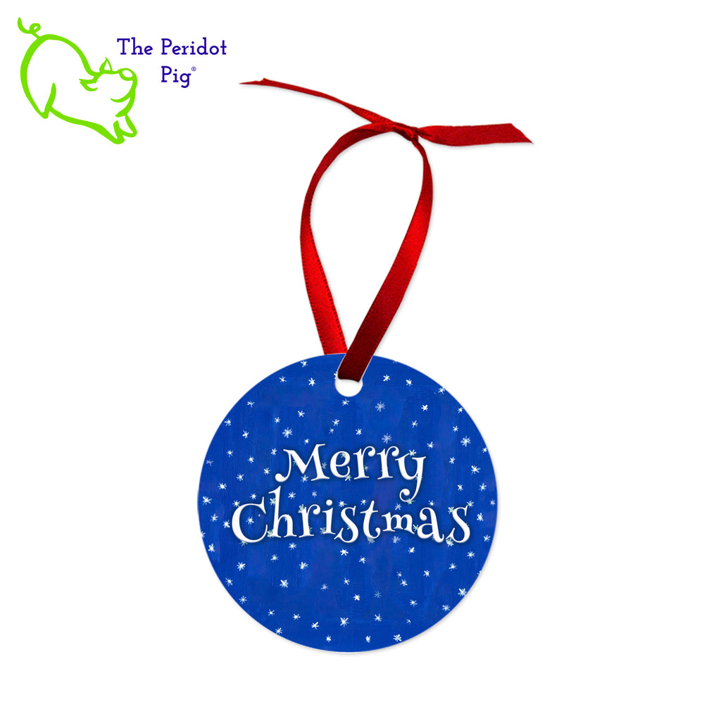 This ornament features the colorful artwork of Cathy Pavia. On the front, you have a choice of five different holiday images. On the back, the ornament says "Happy Holidays" or "Merry Christmas" in bright colors. Back view of the Santa2 style shown.