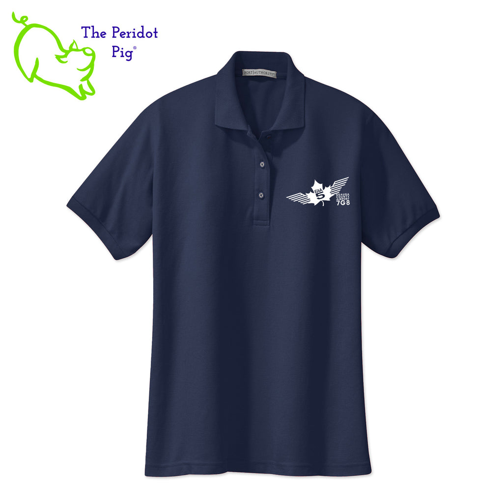 Renowned for its resilience, our incomparably comfortable classic polo is second to none. Expertly designed to resist wrinkles and shrinkage, this must-have polo delivers a luxuriously soft feel. Featuring the iconic EAA Chapter 5 logo on the left chest, you won't ever regret choosing this timeless piece. Front view shown in Navy-White.