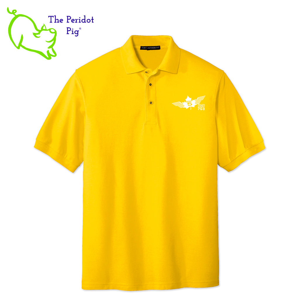 Renowned for its resilience, our incomparably comfortable classic polo is second to none. Expertly designed to resist wrinkles and shrinkage, this must-have polo delivers a luxuriously soft feel. Featuring the iconic EAA Chapter 5 logo on the left chest, you won't ever regret choosing this timeless piece. Front view shown in Yellow-White.