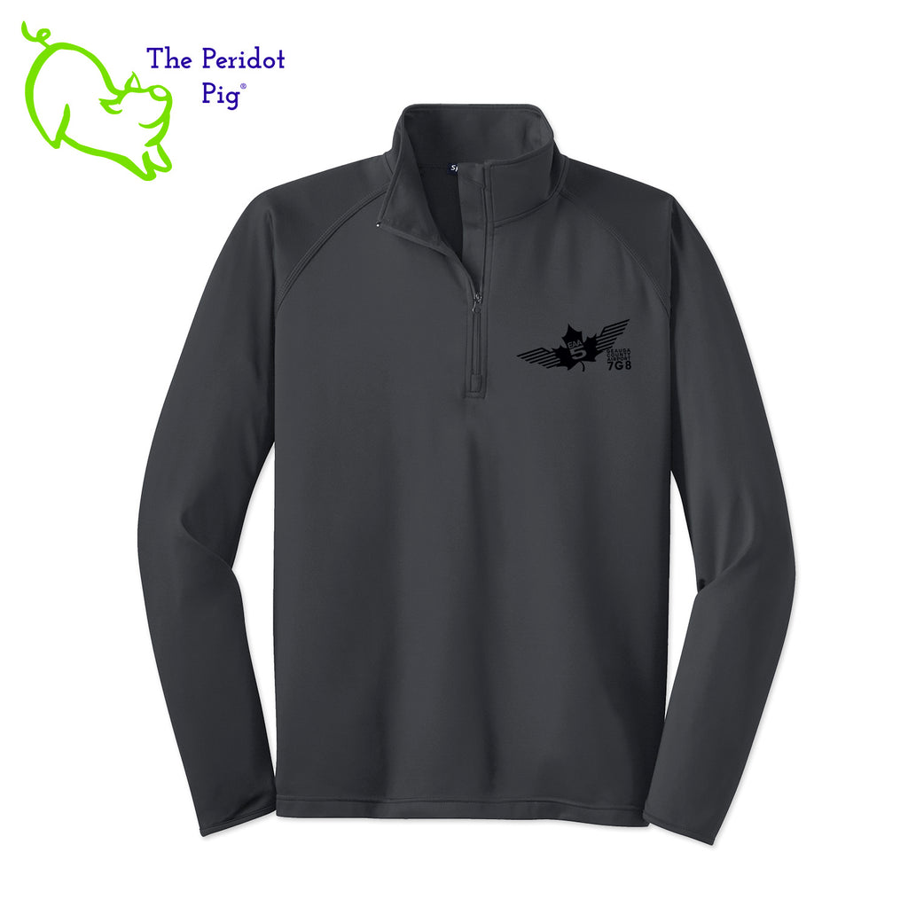 This Fall, make the EAA Chapter 5 Long Sleeve Quarter Zip your go-to layer! Boasting a soft-brushed backing and moisture control, it's comfortable year-round. And with the stylish Chapter 5 logo on the left chest, it looks perfect for the office or the weekend. Everything you need in one perfect shirt! Front view shown in Charcoal - black.