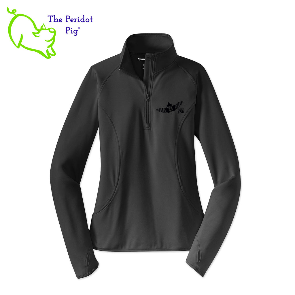 This Fall, make the EAA Chapter 5 Ladies Long Sleeve Quarter Zip your go-to layer! Boasting a soft-brushed backing and moisture control, it's comfortable year-round. And with the stylish Chapter 5 logo on the left chest, it looks perfect for the office or the weekend. Everything you need in one perfect shirt! Front view shown in Charcoal - Black.