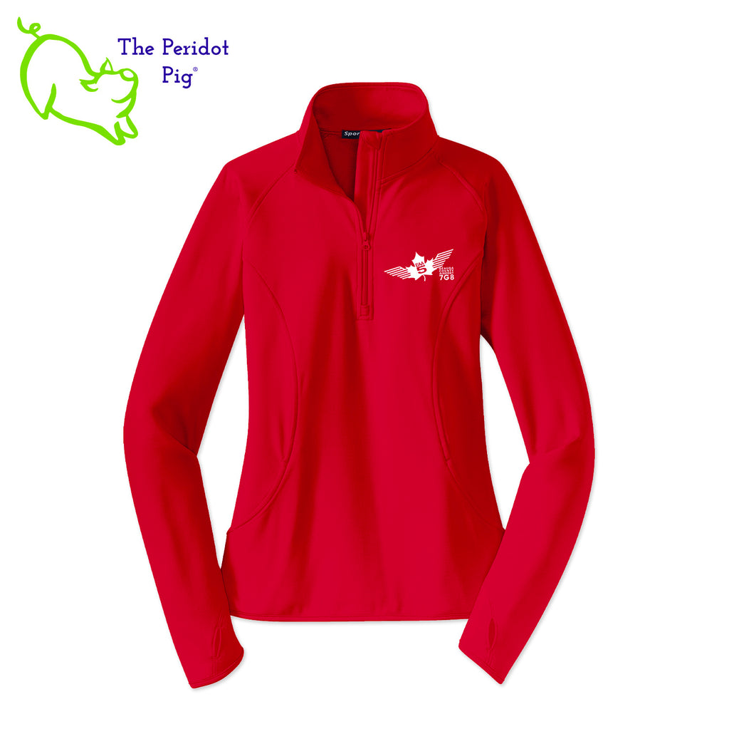 This Fall, make the EAA Chapter 5 Ladies Long Sleeve Quarter Zip your go-to layer! Boasting a soft-brushed backing and moisture control, it's comfortable year-round. And with the stylish Chapter 5 logo on the left chest, it looks perfect for the office or the weekend. Everything you need in one perfect shirt! Front view shown in Red - White.