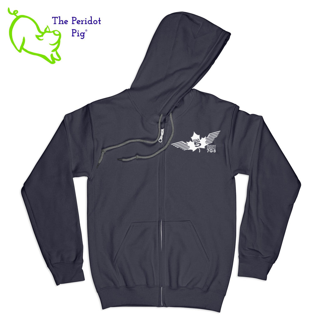 Crafted from a soft and comfortable material, this hoodie features a loose cut and the EAA Chapter 5 logo in your choice of color on the front and back. You can also chose from four different colors for the hoodie. The front has a small logo on the left chest area. The back has the larger version of the logo. Front view shown in Navy with white.