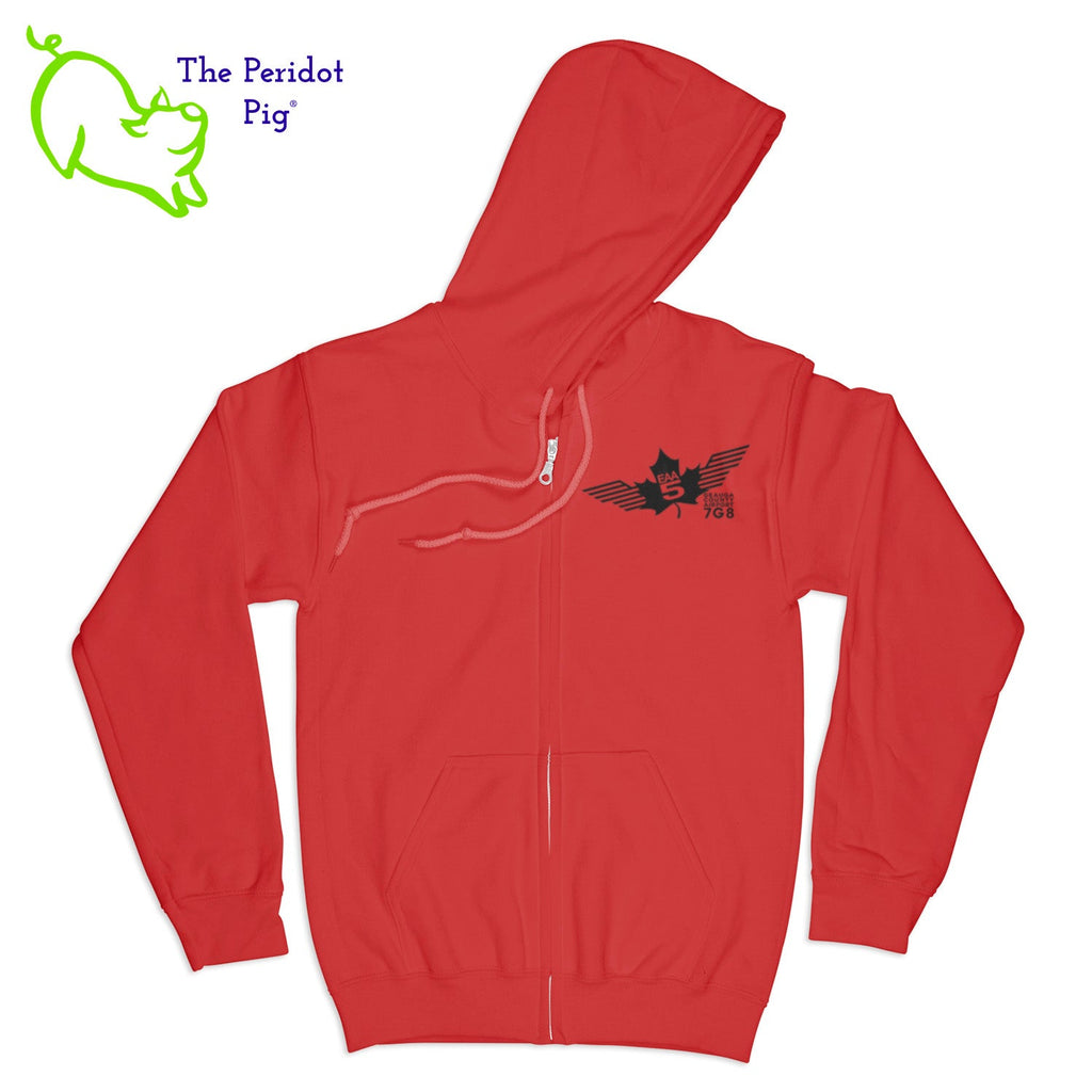 Crafted from a soft and comfortable material, this hoodie features a loose cut and the EAA Chapter 5 logo in your choice of color on the front and back. You can also chose from four different colors for the hoodie. The front has a small logo on the left chest area. The back has the larger version of the logo. Front view shown in Red with black.