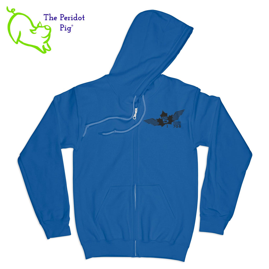 Crafted from a soft and comfortable material, this hoodie features a loose cut and the EAA Chapter 5 logo in your choice of color on the front and back. You can also chose from four different colors for the hoodie. The front has a small logo on the left chest area. The back has the larger version of the logo. Front view shown in Royal with black.