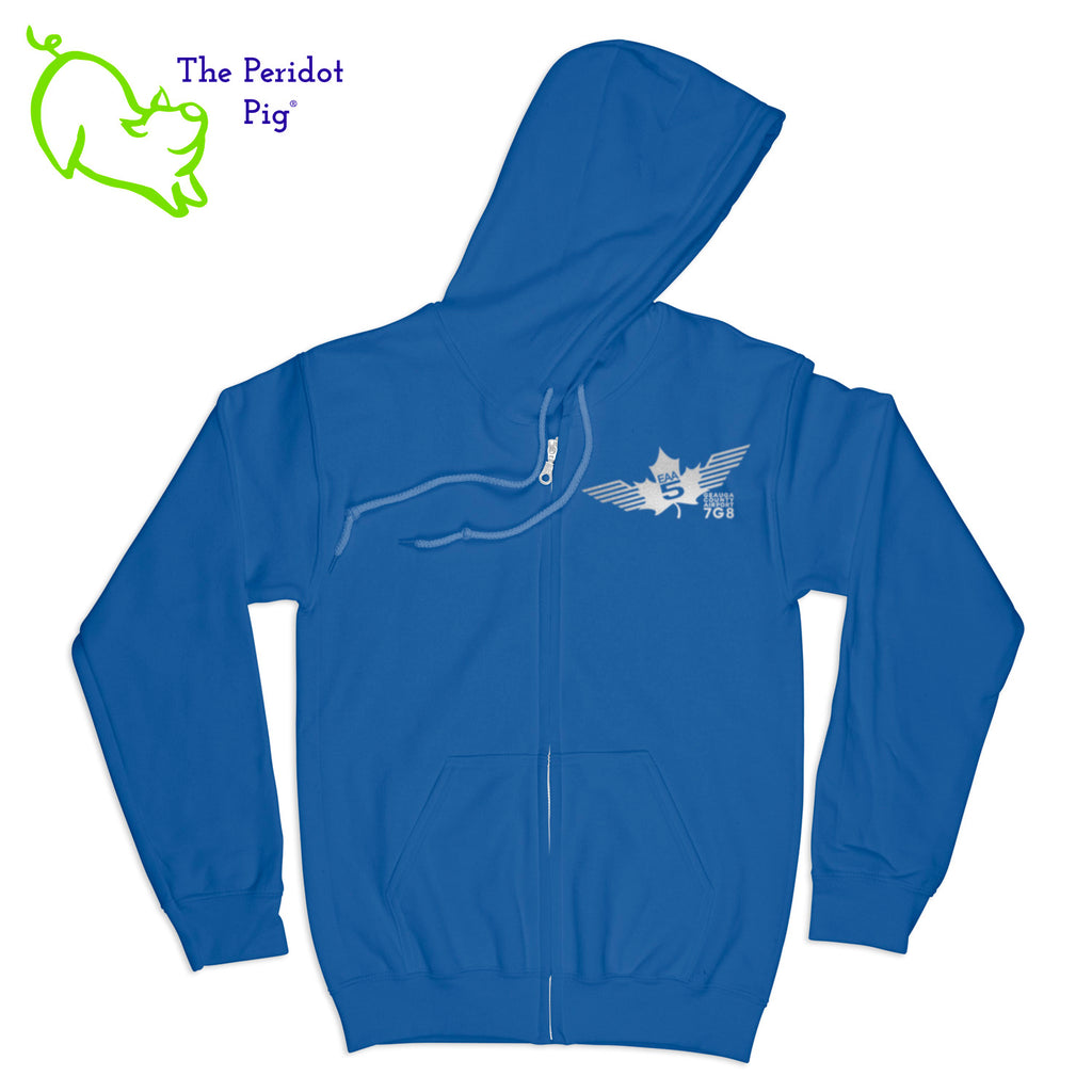 Crafted from a soft and comfortable material, this hoodie features a loose cut and the EAA Chapter 5 logo in your choice of color on the front and back. You can also chose from four different colors for the hoodie. The front has a small logo on the left chest area. The back has the larger version of the logo. Front view shown in Royal with silver.