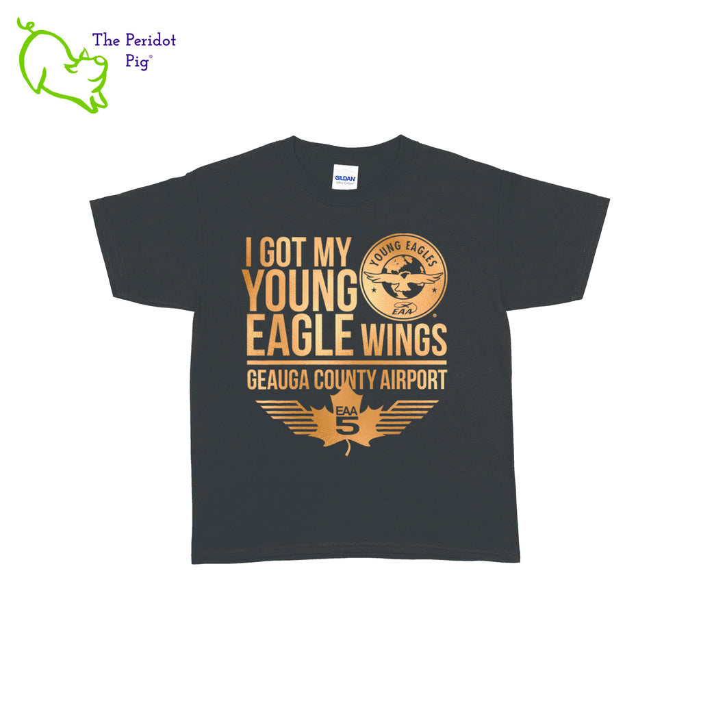 Make your Young Eagles flight a memorable one with this stylish EAA Chapter 5 Young Eagles Youth T-Shirt! Choose from five awesome shirt colors and four logo colors, with the iconic EAA Chapter 5 and Young Eagles logos printed on the front. Front view shown in Charcoal with gold.