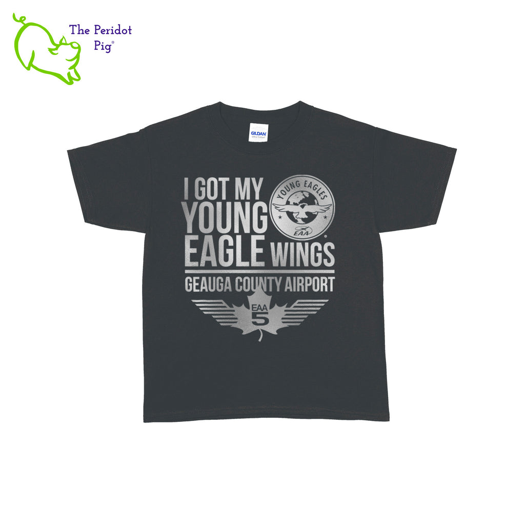 Make your Young Eagles flight a memorable one with this stylish EAA Chapter 5 Young Eagles Youth T-Shirt! Choose from five awesome shirt colors and four logo colors, with the iconic EAA Chapter 5 and Young Eagles logos printed on the front. Front view shown in Charcoal with silver.