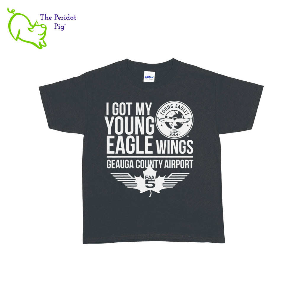 Make your Young Eagles flight a memorable one with this stylish EAA Chapter 5 Young Eagles Youth T-Shirt! Choose from five awesome shirt colors and four logo colors, with the iconic EAA Chapter 5 and Young Eagles logos printed on the front. Front view shown in Charcoal with white.
