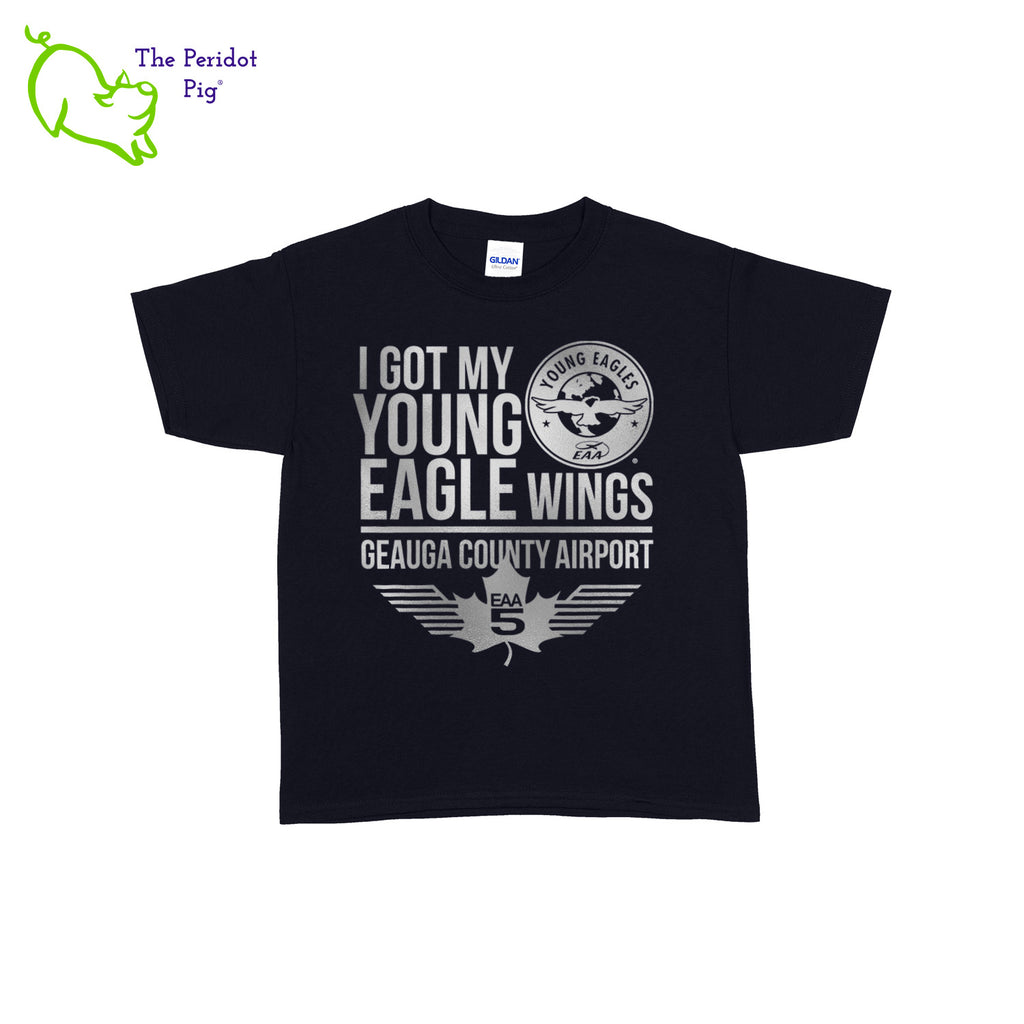 Make your Young Eagles flight a memorable one with this stylish EAA Chapter 5 Young Eagles Youth T-Shirt! Choose from five awesome shirt colors and four logo colors, with the iconic EAA Chapter 5 and Young Eagles logos printed on the front. Front view shown in Navy with silver.