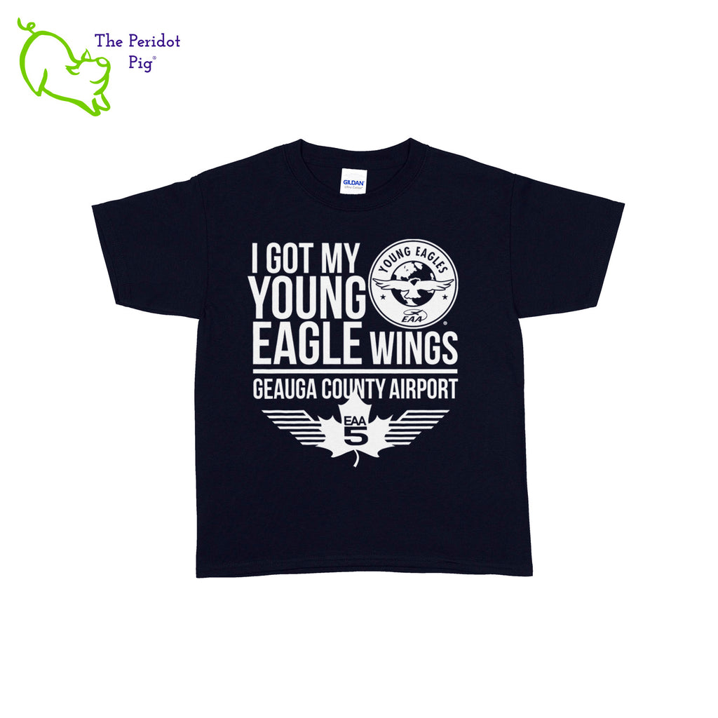 Make your Young Eagles flight a memorable one with this stylish EAA Chapter 5 Young Eagles Youth T-Shirt! Choose from five awesome shirt colors and four logo colors, with the iconic EAA Chapter 5 and Young Eagles logos printed on the front. Front view shown in Navy with white.