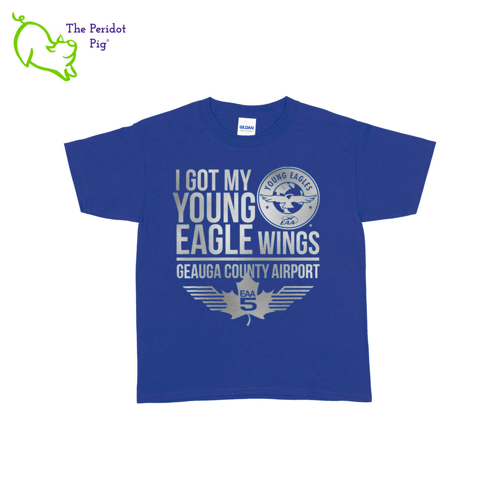 Make your Young Eagles flight a memorable one with this stylish EAA Chapter 5 Young Eagles Youth T-Shirt! Choose from five awesome shirt colors and four logo colors, with the iconic EAA Chapter 5 and Young Eagles logos printed on the front. Front view shown in Royal with silver.
