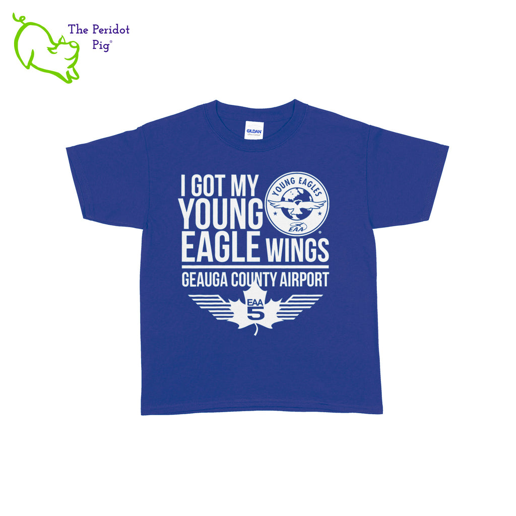 Make your Young Eagles flight a memorable one with this stylish EAA Chapter 5 Young Eagles Youth T-Shirt! Choose from five awesome shirt colors and four logo colors, with the iconic EAA Chapter 5 and Young Eagles logos printed on the front. Front view shown in Royal with white.