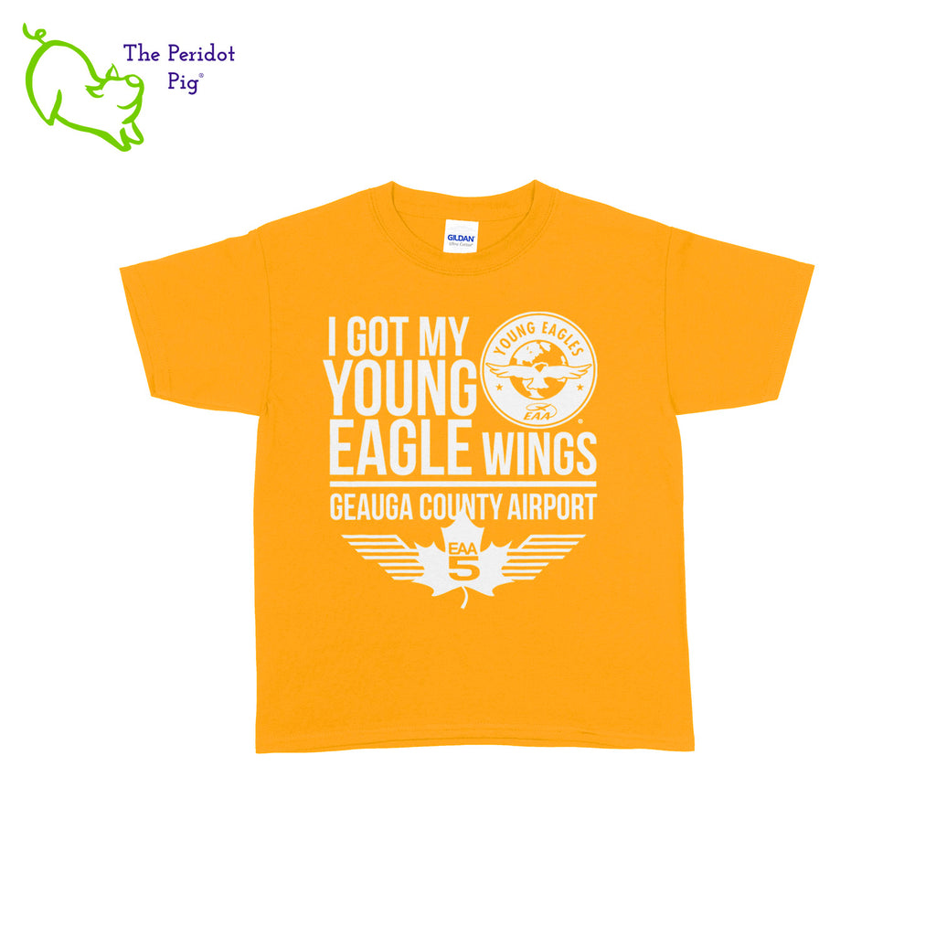 Make your Young Eagles flight a memorable one with this stylish EAA Chapter 5 Young Eagles Youth T-Shirt! Choose from five awesome shirt colors and four logo colors, with the iconic EAA Chapter 5 and Young Eagles logos printed on the front. Front view shown in Yellow with white.