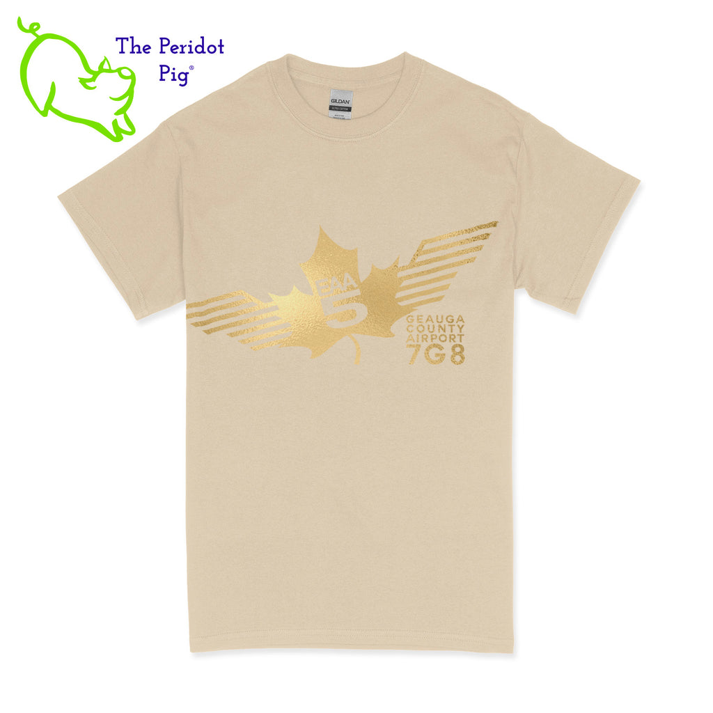 Crafted from a soft and comfortable material, this t-shirt features a loose cut and the EAA Chapter 5 logo in your choice of color on the front. You can also chose from five different colors for the shirt. The back is left blank for a classic, minimalist look. Front view shown in Sand with gold.