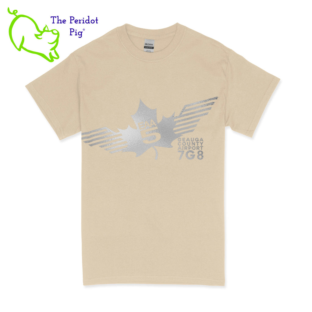 Crafted from a soft and comfortable material, this t-shirt features a loose cut and the EAA Chapter 5 logo in your choice of color on the front. You can also chose from five different colors for the shirt. The back is left blank for a classic, minimalist look. Front view shown in Sand with silver.