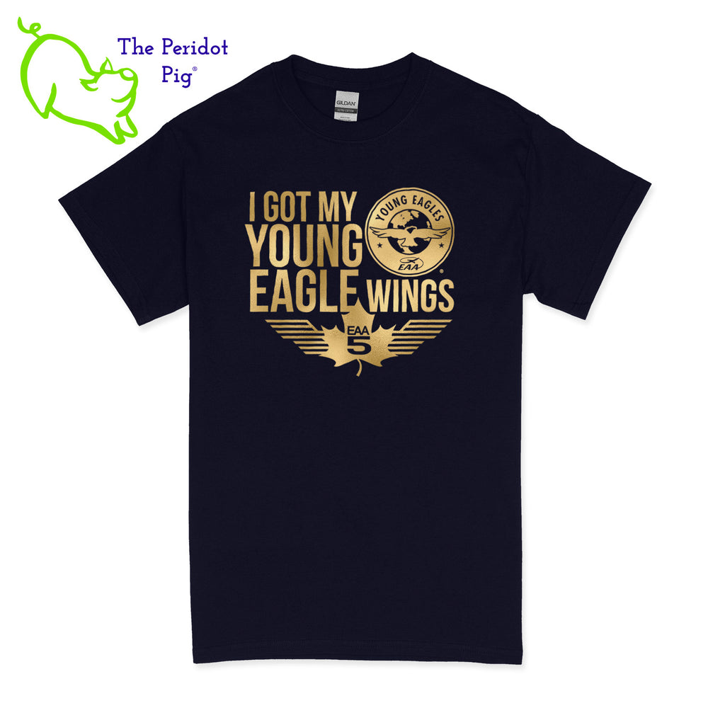 Make your Young Eagles flight a memorable one with this stylish Young Eagles T-Shirt! Choose from five awesome shirt colors and four logo colors, with the iconic Young Eagles logo printed on the front. What a cool way to commemorate your flight! Fly away in fashion! Front view shown in Navy with gold.
