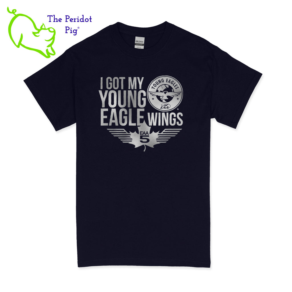 Make your Young Eagles flight a memorable one with this stylish Young Eagles T-Shirt! Choose from five awesome shirt colors and four logo colors, with the iconic Young Eagles logo printed on the front. What a cool way to commemorate your flight! Fly away in fashion! Front view shown in Navy with silver.