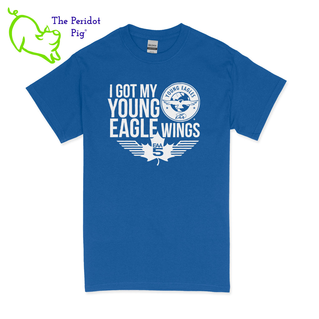 Make your Young Eagles flight a memorable one with this stylish Young Eagles T-Shirt! Choose from five awesome shirt colors and four logo colors, with the iconic Young Eagles logo printed on the front. What a cool way to commemorate your flight! Fly away in fashion! Front view shown in Royal with white.