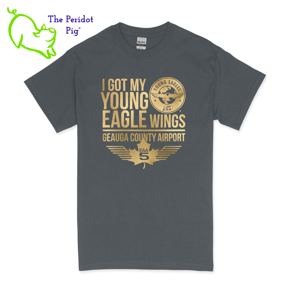 Make your Young Eagles flight a memorable one with this stylish EAA Chapter 5 Young Eagles T-Shirt! Choose from five awesome shirt colors and four logo colors, with the iconic EAA Chapter 5 and Young Eagles logos printed on the front. What a cool way to commemorate your flight! Fly away in fashion! Front view shown in Charcoal with gold.