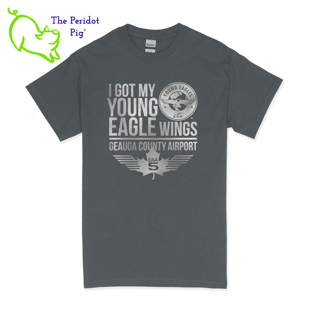 Make your Young Eagles flight a memorable one with this stylish EAA Chapter 5 Young Eagles T-Shirt! Choose from five awesome shirt colors and four logo colors, with the iconic EAA Chapter 5 and Young Eagles logos printed on the front. What a cool way to commemorate your flight! Fly away in fashion! Front view shown in Charcoal with silver.