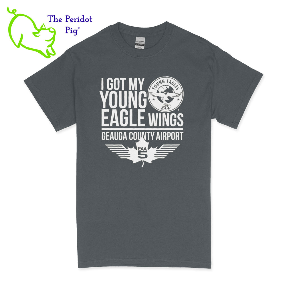 Make your Young Eagles flight a memorable one with this stylish EAA Chapter 5 Young Eagles T-Shirt! Choose from five awesome shirt colors and four logo colors, with the iconic EAA Chapter 5 and Young Eagles logos printed on the front. What a cool way to commemorate your flight! Fly away in fashion! Front view shown in Charcoal with white.