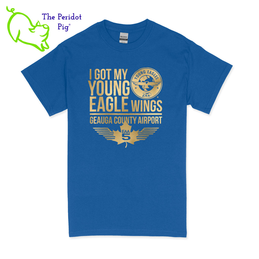 Make your Young Eagles flight a memorable one with this stylish EAA Chapter 5 Young Eagles T-Shirt! Choose from five awesome shirt colors and four logo colors, with the iconic EAA Chapter 5 and Young Eagles logos printed on the front. What a cool way to commemorate your flight! Fly away in fashion! Front view shown in Royal with gold.