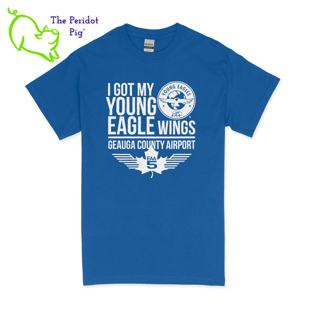 Make your Young Eagles flight a memorable one with this stylish EAA Chapter 5 Young Eagles T-Shirt! Choose from five awesome shirt colors and four logo colors, with the iconic EAA Chapter 5 and Young Eagles logos printed on the front. What a cool way to commemorate your flight! Fly away in fashion! Front view shown in Royal with white.