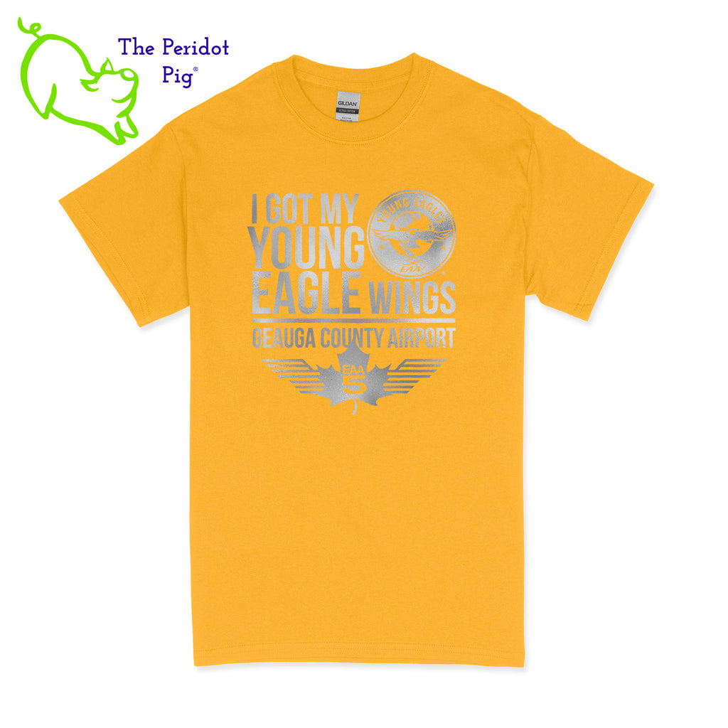 Make your Young Eagles flight a memorable one with this stylish EAA Chapter 5 Young Eagles T-Shirt! Choose from five awesome shirt colors and four logo colors, with the iconic EAA Chapter 5 and Young Eagles logos printed on the front. What a cool way to commemorate your flight! Fly away in fashion! Front view shown in Yellow with silver.