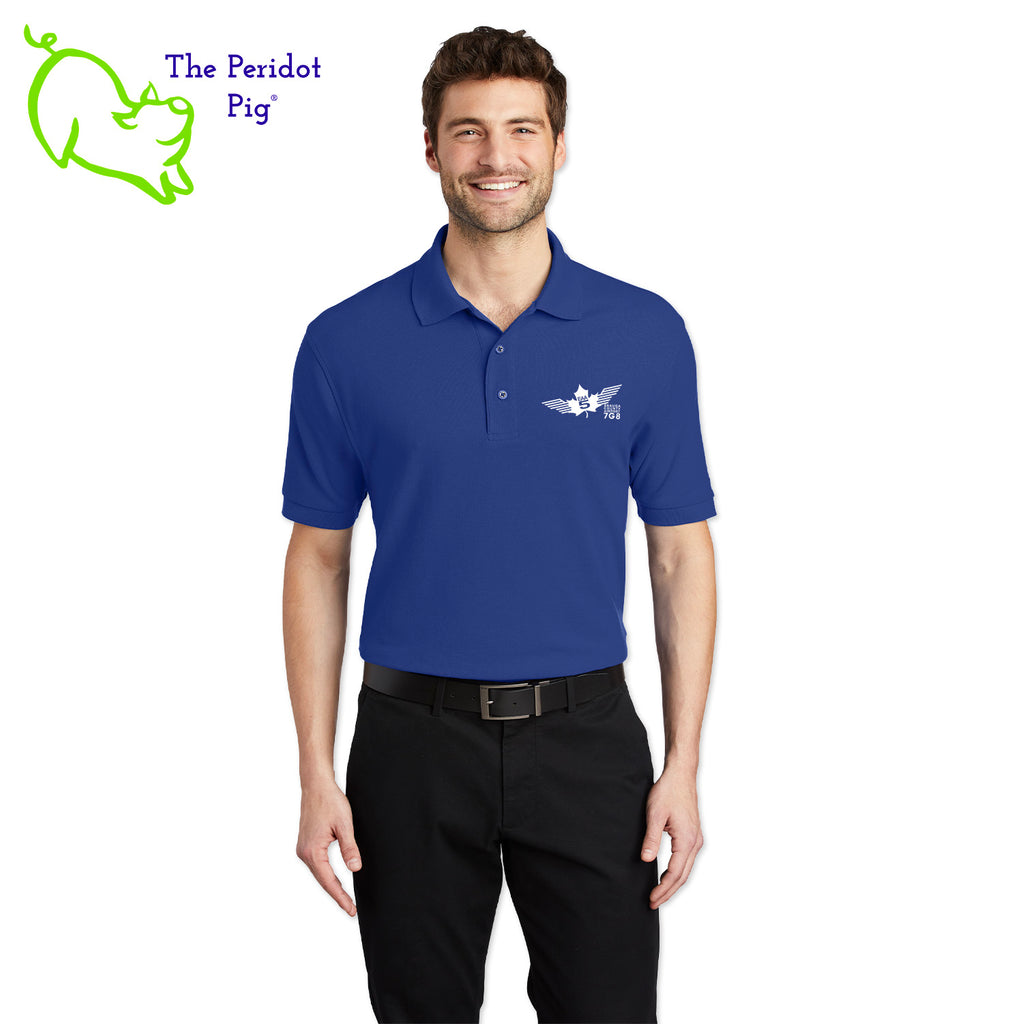 Renowned for its resilience, our incomparably comfortable classic polo is second to none. Expertly designed to resist wrinkles and shrinkage, this must-have polo delivers a luxuriously soft feel. Featuring the iconic EAA Chapter 5 logo on the left chest, you won't ever regret choosing this timeless piece. Front view shown in Royal-White.
