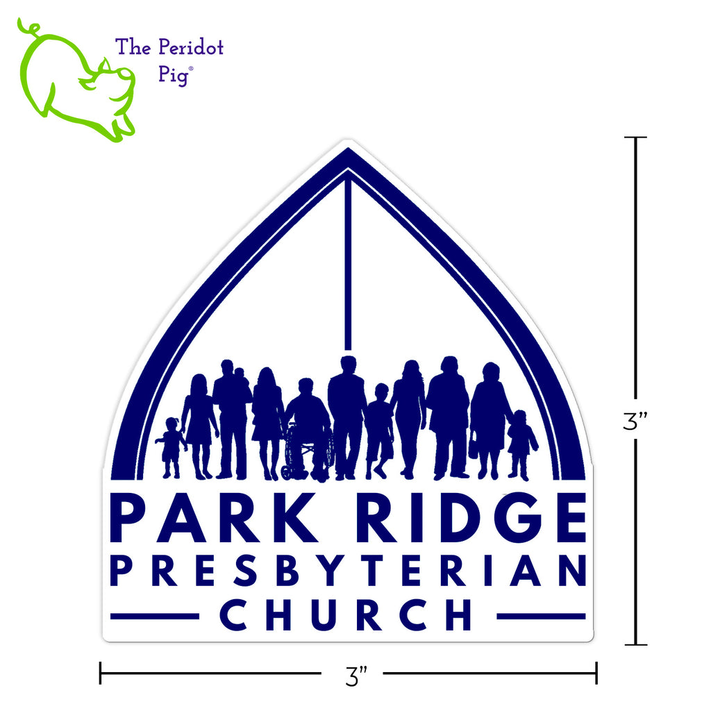 Make a statement about your Park Ridge Presbyterian Church passion with these outdoor-rated, 5-year stickers! Not your average crew of decals – at approximately 3"x 3" they’re perfect for adding a little flare to your car, phone case, or coffee mug. If you’re going to stick it on a mug, though, just make sure to hand-wash it! #LevelUpYourSwagSingle sticker shown with dimensions.