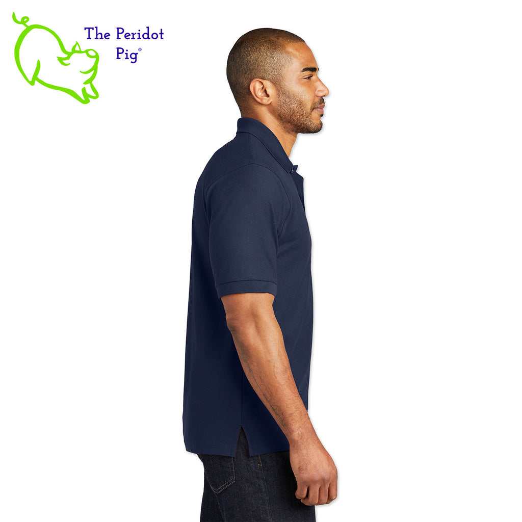 Our popular Silk Touch™ polo—enhanced with a left chest pocket. This one features the EAA Chapter 5 logo above the pocket. Side view shown in Navy.