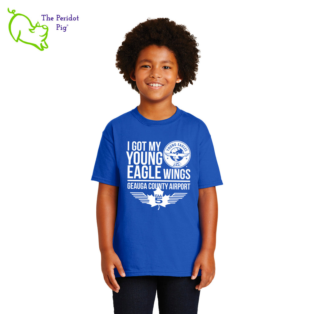 Make your Young Eagles flight a memorable one with this stylish EAA Chapter 5 Young Eagles Youth T-Shirt! Choose from five awesome shirt colors and four logo colors, with the iconic EAA Chapter 5 and Young Eagles logos printed on the front. Front view shown in royal with white.